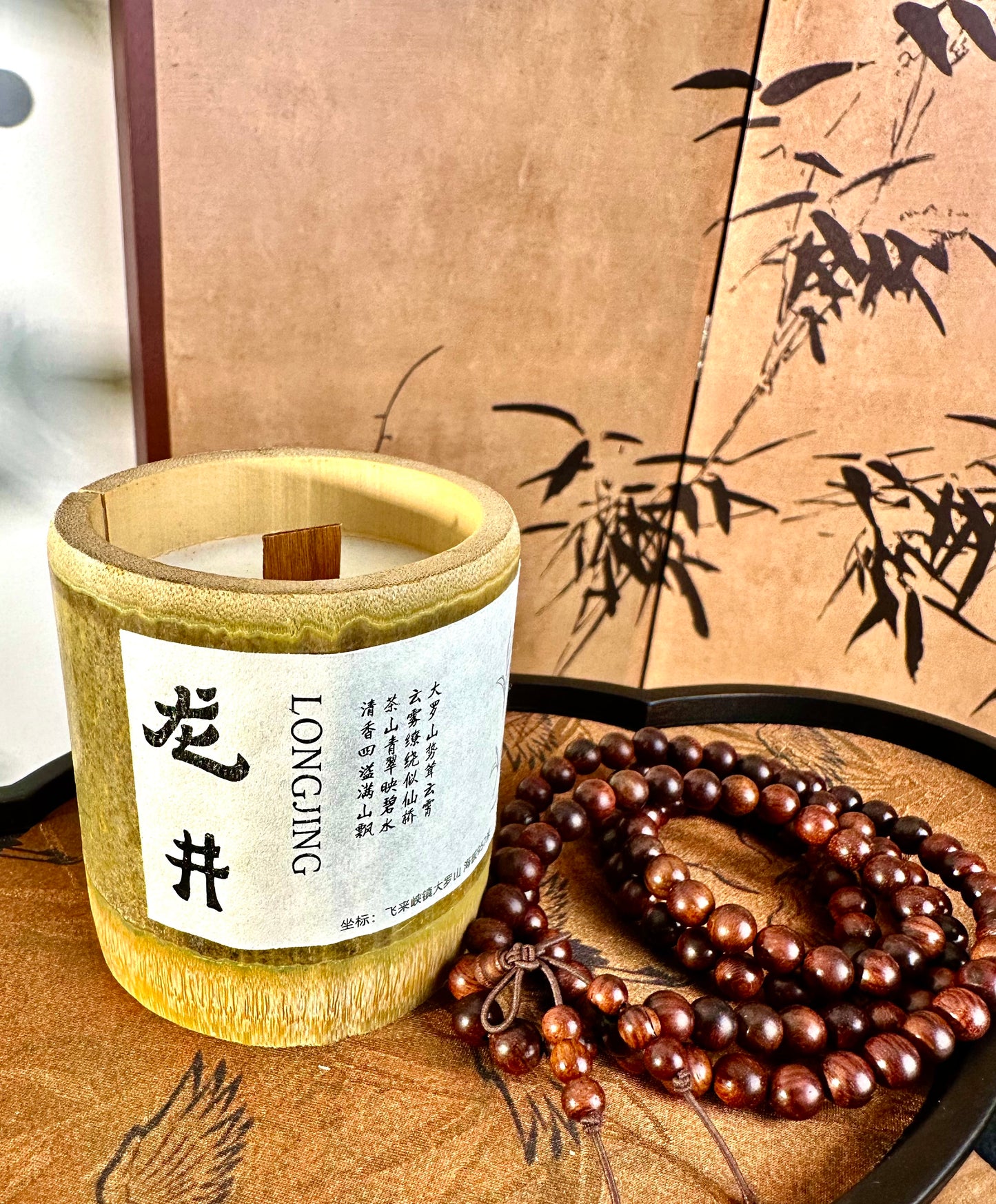 Candela artigianale profumata in bambù – fragranza Tè Verde Longjing